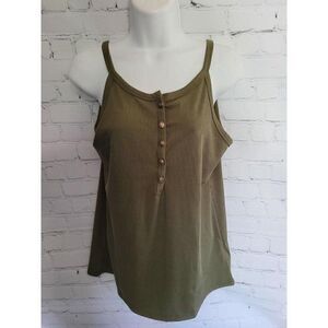 Women's Loose Fit Ribbed Henley Tank Top Small